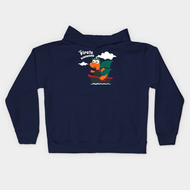 Vector illustration of dinosaur pirate on a ship at the sea Kids Hoodie by KIDS APPAREL